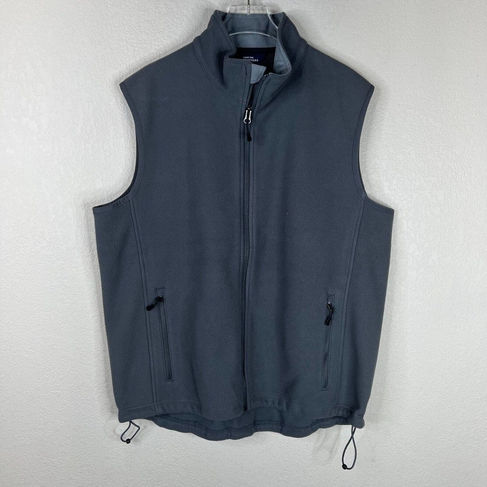 Lands End Men's Full Zip Fleece Vest Jacket Sleeveless Black Size Medium